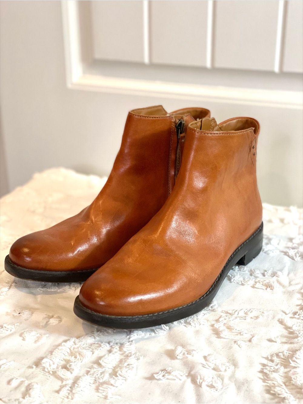 Franco Sarto Women's Cognac Leather Ankle Booties
